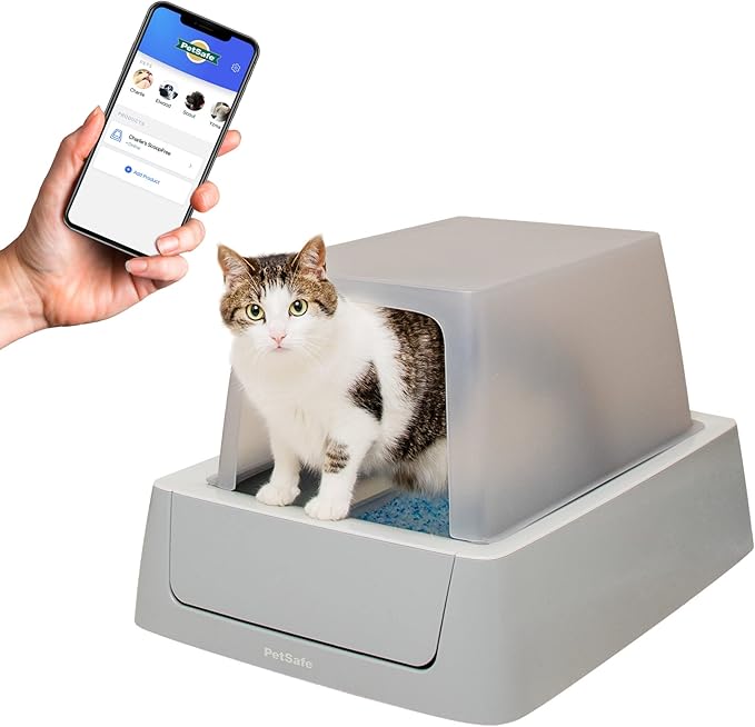 PetSafe ScoopFree Crystal Smart Self-Cleaning Automatic Litter Box - Uncovered Motion-Sensing Cat Box with Integrated Health Counter & App - Includes 1 Disposable Crystal Litter Tray