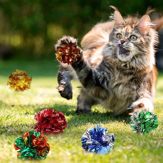Silkfly 100 Pcs Polyester Film Crinkle Balls Cat Interactive Toys 2.36 Inch Colorful Chew and Chase Cat Ball Toys Attract Kittens for Indoor Keep Fit Active
