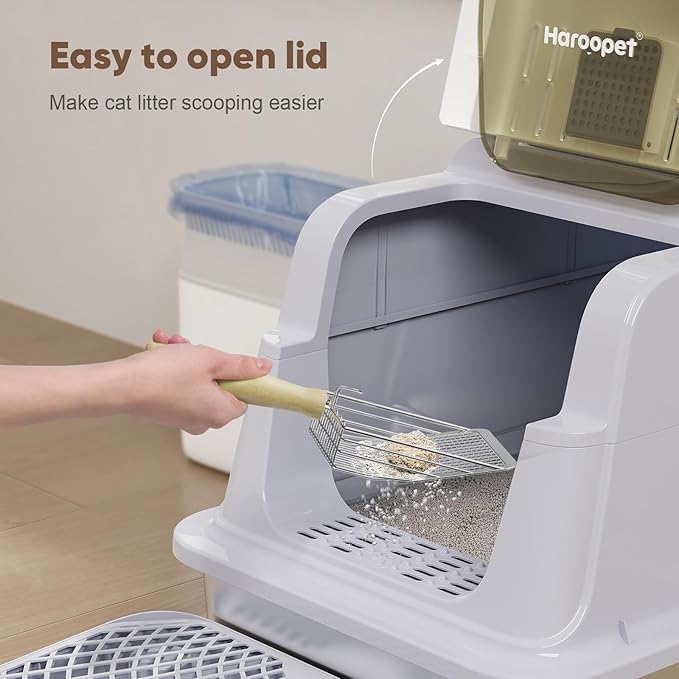 Stainless Steel Litter Box with Lid,XXL Extra Large Enclosed Metal Litter Box for Big Cat, Removable Front Entry Top Exit Kitty, with High Sided Enclosure & Scoop, Footboard(Grey)