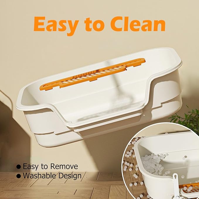 Extea Large Cat Litter Box with High Sides,Cat Boxes for Indoor Cats,Cat Litter Pan for Kitty,Litter Box with Low Entry,Easy to Clean,Anti-Splashing,23.6" x15.7" x6.2" (Grey)