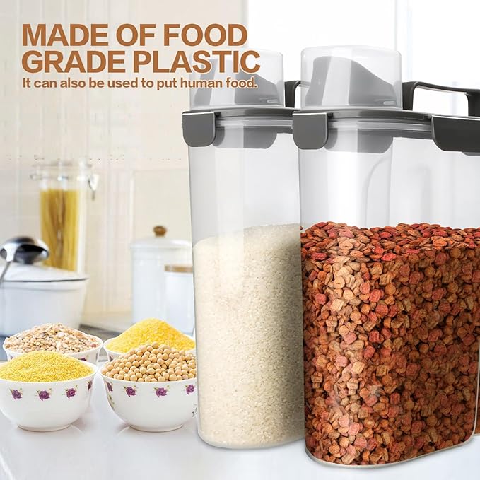 Dog Food Storage Container, 5-7 Lbs Airtight Pet Food Container, Cat food Container Dispenser with Portable Handle, Pouring Spout and Measuring Cup for Dogs Cats 2Pack White/6Qt