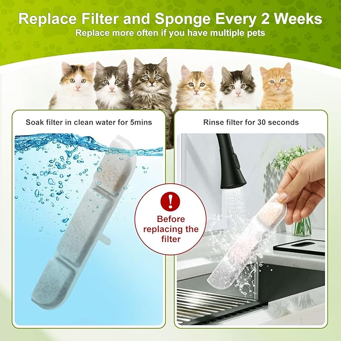 6 Pack Replacement Filters for 84oz/2.5L Fursink Pet Water Fountain, ZEKIRY Cat Water Fountain Filters, Triple Filtration Pet Fountain Filter Replacement(6 Filters & 6 Sponges)