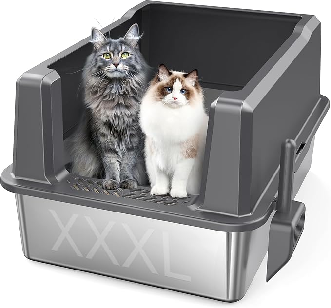 XXXL Stainless Steel Litter Box with Lid, 28" L x 20" W x 14" H Extra Large Cat Litter Box, Enclosure Metal Cat Litter Pan with High Side, Non-Stick, Anti-Leakage, Easy Clean for Big and Multiple Cats