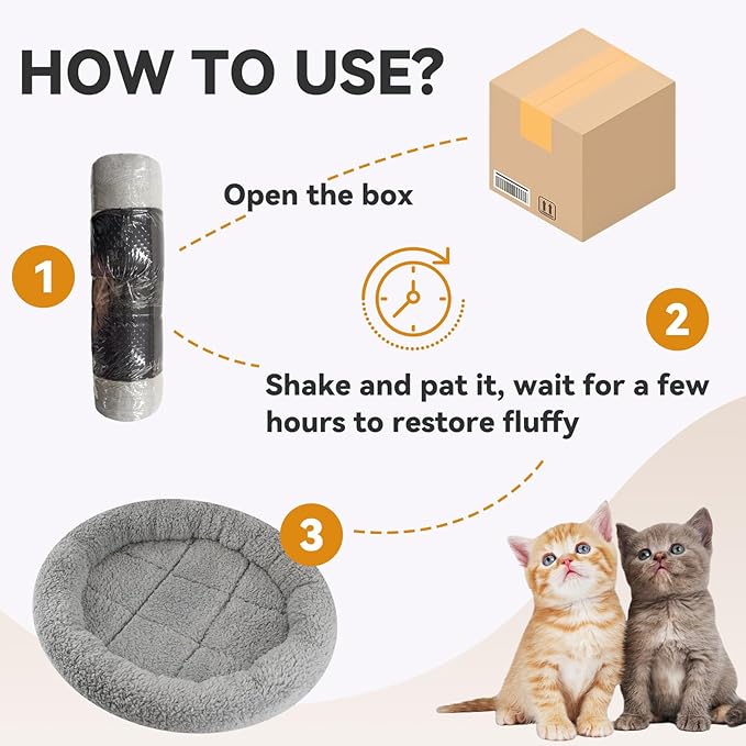 Enjoying Plush Cat Bed Mat Diameter 19.5" Round Pad with Pillow Around for Cats Dogs Relying/Curling Sleep Warm Dog Cushion for Crates, Antiskid Bottom, Large, Gray