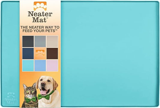 Neater Pet Brands Neater Mat Pet Mats for Food and Water, Cat & Dog Bowl Mat Waterproof Silicone, Feeding Tray, Dog Food Mats for Floors, Placemat w/Raised Edge for Under Bowls, 32" x 24", Aquamarine