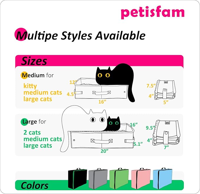 Smell-Contained Portable Cat Travel Litter Box with Zipped Lid to Keep Odor and Litter Contained. Lightweight to Carry to Anywhere (Pink, Medium)