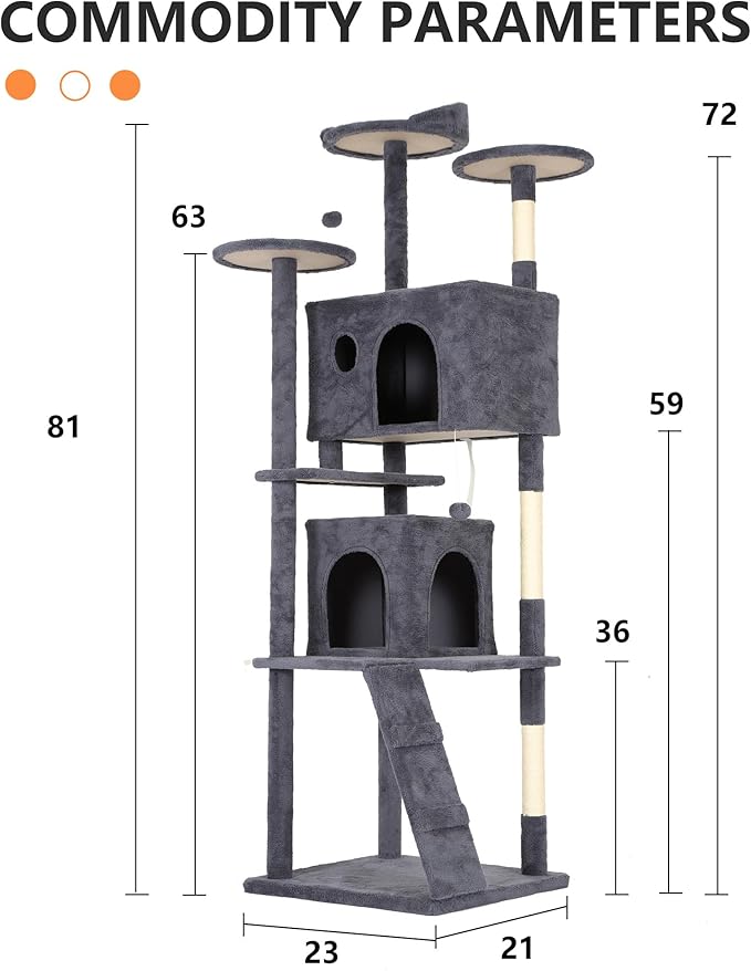 BestPet 81in Cat Tree Tower for Indoor Cats,Multi-Level Cat Furniture Activity Center with Cat Scratching Posts Stand House Cat Condo with Funny Toys for Kittens Pet Play House,Dark Gray