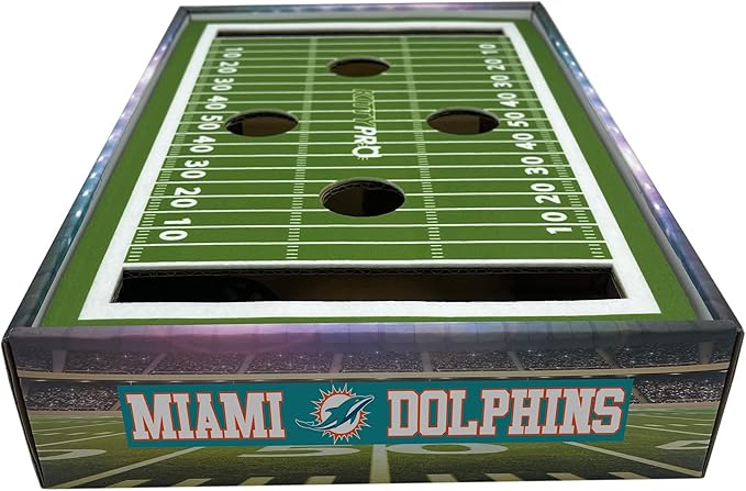 NFL Miami Dolphins Cat Scratcher & Game Day Toy - Felt Football Field with Jingle Balls