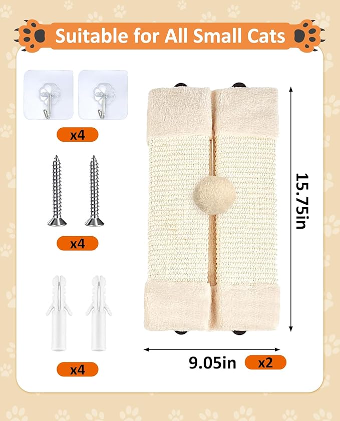 BNOSDM 3 Pack Corner Wall Cat Scratcher Corners Pet Scratch Pad for Cats Vertical Scratching Board Sisal Protector Furniture Pet Wear Resistant Mat for Door Sofa (Beige)