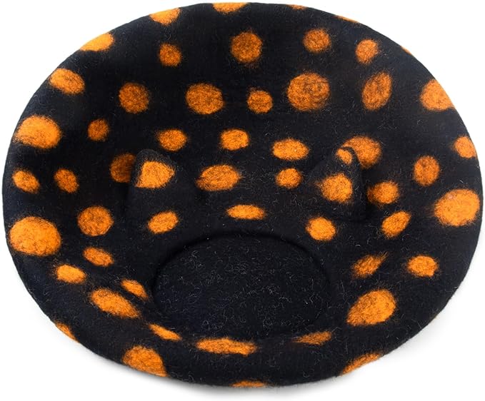 Woolygon Wool Cat Cave Bed - Handcrafted 100% Merino Wool, Eco-Friendly Felt Cat Cave for Indoor Cats and Kittens (Black Polka)