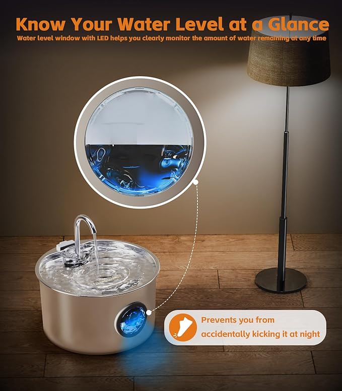 Cat Water Fountain Stainless Steel 108oz/3.2L with 20 Filters Automatic Pet Water Fountain for Cats/Dogs Indoor Ultra Quiet Metal Cat Fountains for Drinking Kitty Watering Supplies for Animals