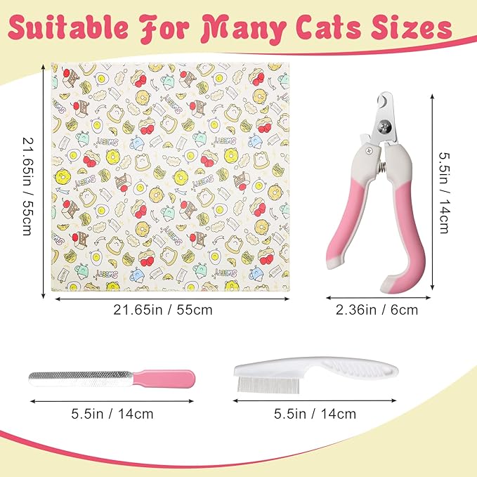 4p Cat Wrap for Cutting Nails Set, Self-Adhesive Cat Wrap Comfortable & Soft Cat Grooming Wrap Suitable for Many Cat Sizes Cat Burrito Wrap for Trimming Nails