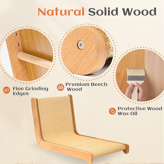 Sisal Cat Scratcher for Indoor Cats Scratching Pad Vertical Cat Scratcher L Shape Cat Scratching Board Cats Scratch Post Solid Wooden Cat Furniture(Large)