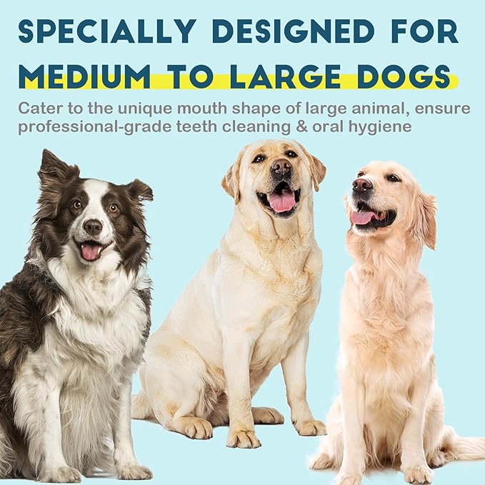 Dog Toothbrush Kit 4 Pack, 10,000 Ultra-Soft Bristles, Dog Tooth Brush for Medium to Large Dogs & Cats, Pet Tooth Brushing Kit for Easy Dental Cleaning, 2 Black Wave Head & 2 White Flat Head