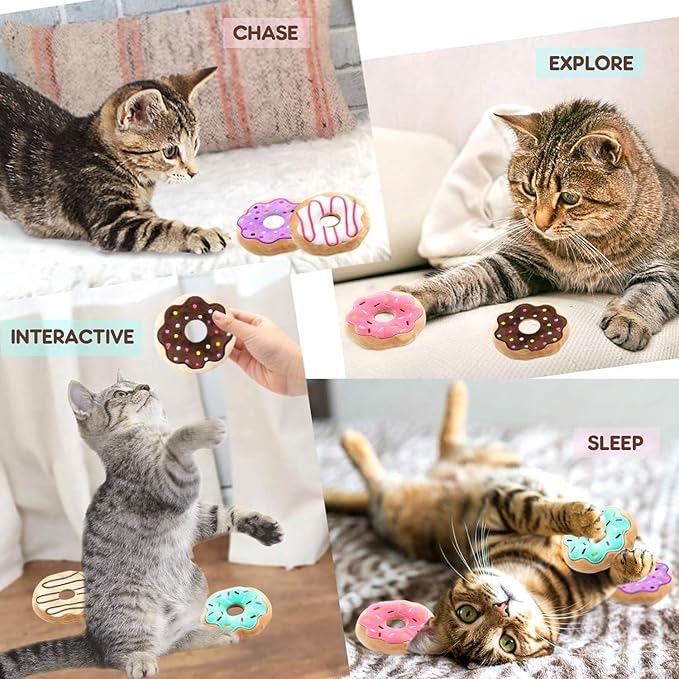 6 Pack Donut Cat Catnip Toys Kitten Chew Knickknack Sprinkles Interactive Pillows Teeth Grinding Catmint Plush Plaything Kitty Birthday Ideas Supplies 4 Inches