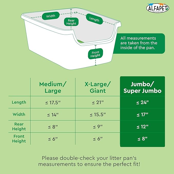 Alfapet Elastic Cat Litter Box Liners - Super Jumbo 13 Count - Tear-Resistant Cat Litter Bags, Waterproof Kitty Litter Liners - Fits Litterbox Pan Sizes X-Giant, Jumbo 42" x 20" x 2 MIL 30 lb Capacity