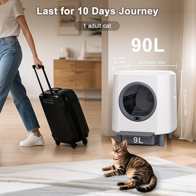 Self Cleaning Litter Box, Automatic Litter Box, Odor Control, 90L Large Capacity with APP Control and Safety Sensor, Ellenpent, for Multiple Cats, Large Cat, with 3 Rolls Trash Bags