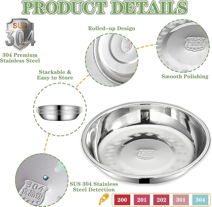 3Packs Cat-Bowls Cat Food Bowl - 6.2 Inch 304 Stainless Steel Cats Feed Bowl for Indoor Cats Shallow and Wide Wet Food Plate Pet Feeding Whisker Fatigue Relief Pet Plate for Kitten Puppy Small Dog