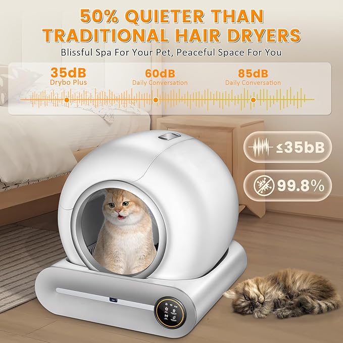 Self Cleaning Cat Litter Box, 65L+ 9 L Extra Large Robot Automatic Litter Box for Multiple Cats, APP Control, Deodorization & Negative ion Sterilization,[White]
