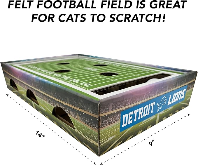 NFL Detroit Lions Football Stadium Cat Scratcher - Game Day Cat Toy with Jingle Bell Balls - NFL Football Field Felt Scratcher & Lounge