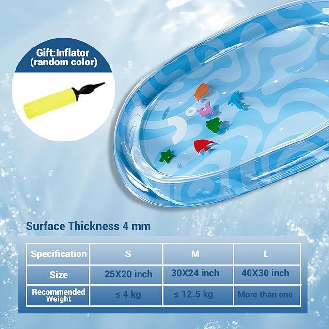 DHorse Pet Water Bed,Thickened Sensory Water Playmat for Dogs Cats with Fish Toys,Cooling Mat,Puncture Proof Cooling Mat,Washable Inflatable Playmat,Summer Indoor Interactive Pet Toys (Blue B,Large)