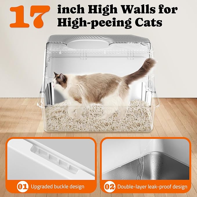 Pawtners Stainless Steel Cat Litter Box, XL Extra Large Kitty Litter Pan, Front Entry Top Exit Enclosed Metal Cat Toilet for Odor Control with Removable Lid & Scoop, Anti-Leakage, Easy to Clean