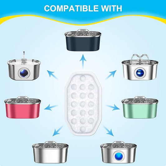 16 Pcs Cat Water Fountain Filters Replacement & Pre-Filter Sponges for 108oz/3.2 Stainless Steel Pet Water Fountain with Water Level Window