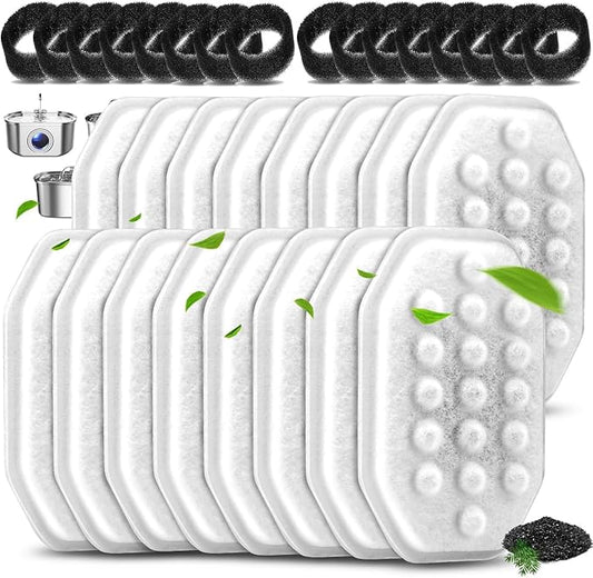 8 Pack Replacement Filters & 8 Pack Pre-Filter Sponges Set for 3.2L/108oz Pet Cat Water Fountain, Pet Fountain Filter Replacement (16 Filters & 16 Sponges)