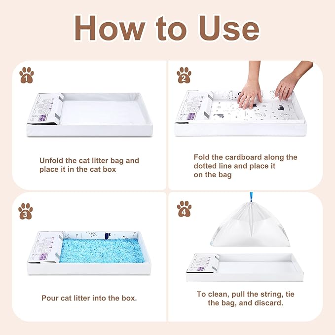 24 Pack Litter Box Liners Compatible with Safe Pets Scoopfree Cat Litter Box Tray Refill, Large Cat Waste Poop Bags with Anti-scratch Cardboard and Drawstring Heavy Tear-resistant- 37" x 16"