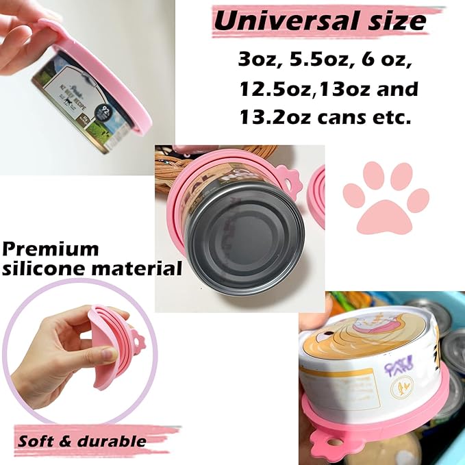 3 Pcs Pet Food Can Lids & One Can Spoon | Cute Paw Shape Opener Spatula Cat Wet Food Spoon | Universal BPA Free Silicone Can Spoon & Covers for Dog Cat Cans(Pink)