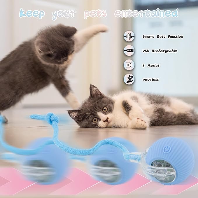 Automatic Rollie Cat Chase Ball Toy - Smart Interactive Pet Toy with 360° Rotating Motion, Rechargeable & Auto-Rolling Electric Ball for Indoor Cats/Dogs - Boredom Relief, Exercise (Red)