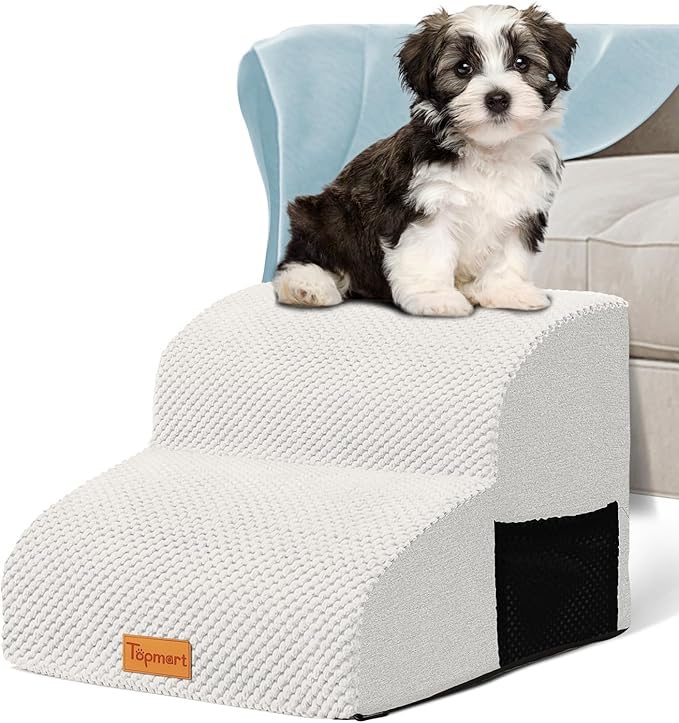 Topmart High Density Foam Pet Steps 2 Tiers,11.8" High,Non-Slip Dog Stairs,Soft Foam Dog Ramp Ladder,Best for Injured,Older Cats,Pets with Joint Pain,Suitable for Low Sofas,Stairs,Lower Place