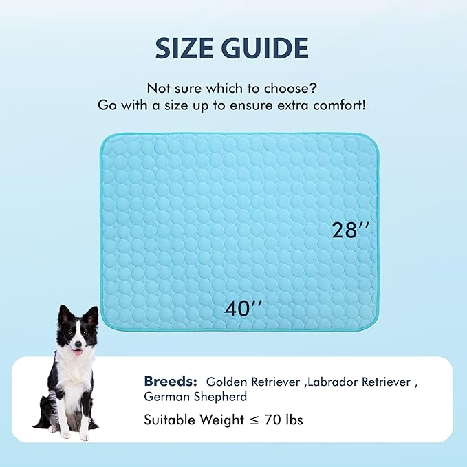 MICROCOSMOS Summer Cooling Mat & Sleeping Pad- Water Absorption Top, Materials Safe, Easy Carry, EZ Clean. Keep Cooling for Pets, Kids and Adults.(Blue, 40" x 28")