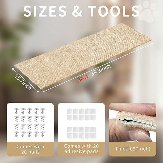 Cat Scratch Furniture Protector, 2PCS 39.4"x15.8" Self-Adhesivet Scratch Mats Deterrent for Furniture, DIY Climbing Cat Scratcher Couch Protector from Cat Claws (Khaki)