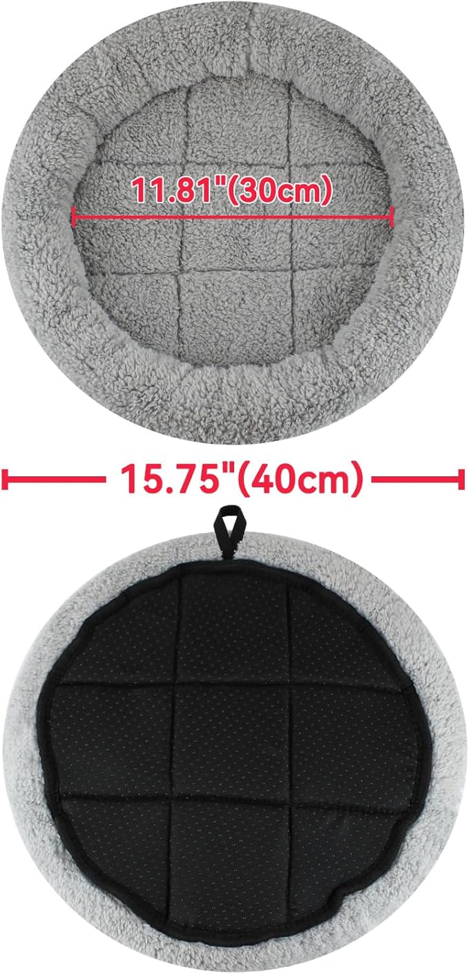 PETLESO Small Cat Bed Mat with Surrounding Pillow, 13.78" Round Soft Cushion for Cats Puppy Rabbits Curling Sleep, Indoor Furniture/Carrier/Crate Pet Self Warming Anti Skid Pad, Washable, Small