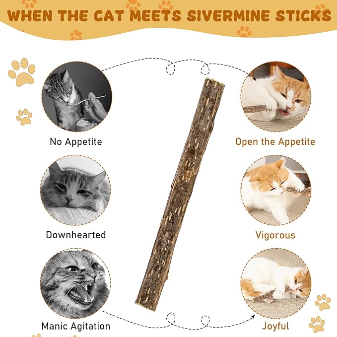 Silvervine Sticks for Cats, Natural Catnip Matatabi Chew Sticks Teeth Molar Chew Toys for Cat Kitten Kitty (at Least 12 PCS)