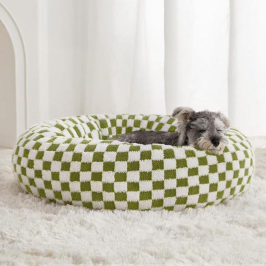 BFPETHOME Donut Dog Beds for Small Dogs, Cute Small Dog Bed for Puppy and Kitten, Round Calming Pet Bed with Non-Slip Bottom, Machine Washable,20inch, Green