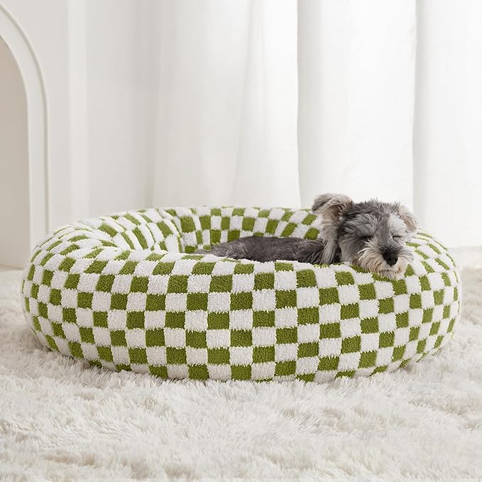 BFPETHOME Donut Dog Bed Medium Size Dogs, Cute Medium Dog Bed for Puppy and Kitten, Round Calming Pet Beds with Non-Slip Bottom, Machine Washable,30inch, Green