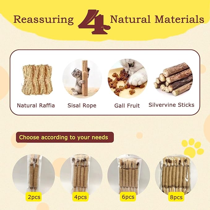 Natural Silvervine Sticks Cat Toys, Catmint Silvervine Blend Sticks, Catnip Kittens Chew Toys Teeth Cleaning (2 Pack)