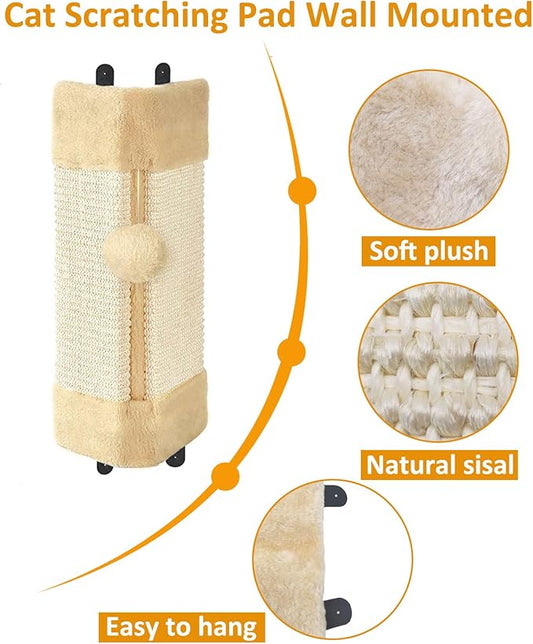 BNOSDM 2 Pack Corner Wall Cat Scratcher Corners Pet Scratch Pad for Cats Vertical Scratching Board Sisal Protector Furniture Pet Wear Resistant Mat for Door Sofa (Beige)