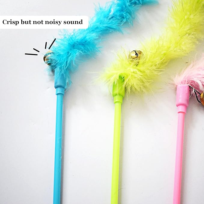 IUHKBH Cat Wand Toys, 6 PCS Interactive Cat Feather Toys Colorful Cat Teaser Wand with Bell for Cats and Kitties