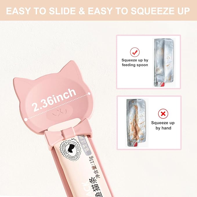 PETPAWLOVELY-1PCS Cat Treat Spoon Squeeze,Cat Strip Feeder spoon,Multi-Function Dispenser spoon,Easy Feeding Spoon for Licky Treats,Pet Food Spoon for Wet Food(Pink)