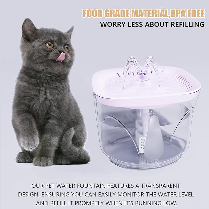 Cat Water Fountain - BOODIDI Ultra Silent Pet Drinking Fountain for Cats and Small Dogs, Indoor Water Fountain, 2.4L/2.5QT Capacity, with Replacement Filters (White)