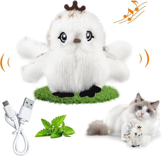 Gigwi Flappy Bird Cat Toy For Indoor Cats, Rechargeable Lifelike Sandpiper Interactive Flapping Bird Cat Toy Tweet, Flapping Wings & Lively Chirping, Catnip Toys For Kitten, Touch Activated (Prince)