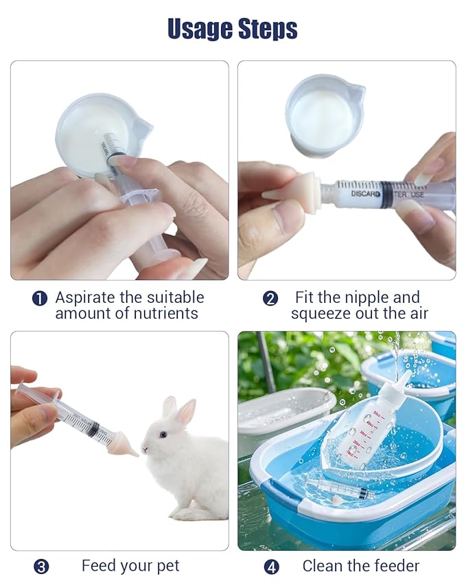 Pet Nursing Bottle, Nursing Bottle Kits, Kitten Bottle Feeding Kit, Fit for Feeding Newborn Puppies, Kitten, Squirrel, with 1 Puppy Bottles for Nursing Puppy Milk, 4 Replacement Nipple