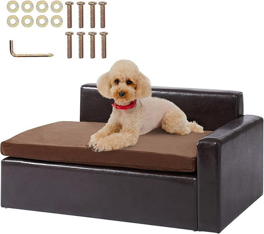 VEVOR Leather Dog Bed for Medium Size Dog, Douch Couch Pet Sofa for Puppy and Cats, Washable Pet Couch and Chair, 50lbs Load Capacity, Black