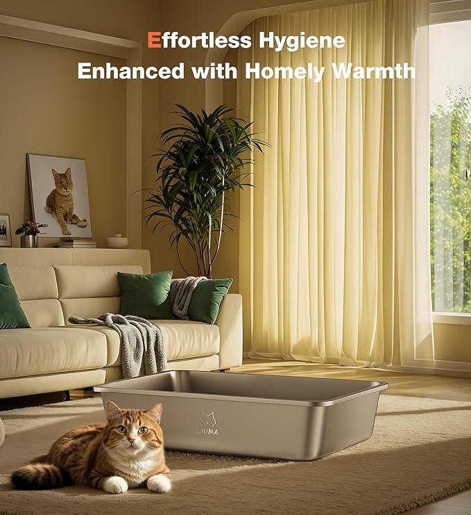 Stainless Steel Litter Box, Large Metal Cat Litter Box with High Sides, Odor-Free, Non-Stick, Easy to Clean, Ideal Cat Toilet for Most Cats, Litter Tray