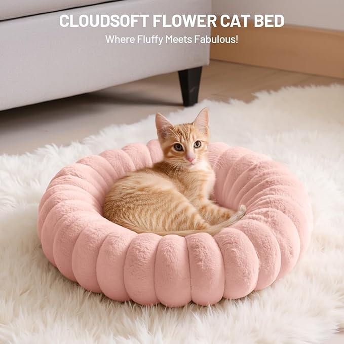 Soft Donut Cat Bed Cushion Round Washable Dog Bed Fluffy Washable Calming Pet Mat Bedsure for Medium Large Indoor