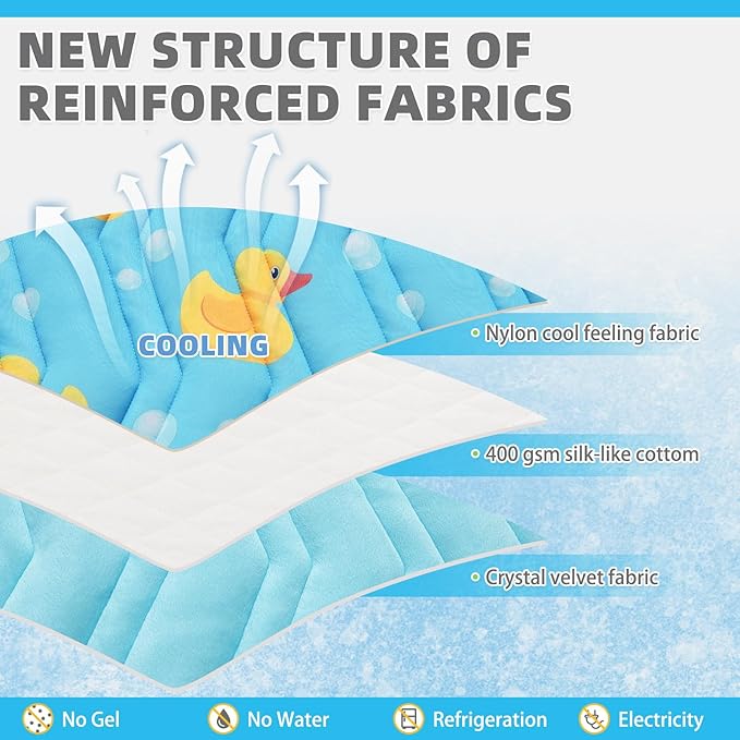 KOOLTAIL Dog Cooling Mat, Upgraded Two Sided Cooling Pad for Dogs Cats Puppy, Soft Pet Sleeping Blanket Keep Cool in Summer with Cute Duck Pattern, Washable Waterproof for Crate Sofa Bed, Blue M