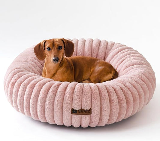MEWOOFUN Donut Dog Beds for Small Dog, Calming Bed Round Cute Puppy Bed with Non-Slip Bottom, Fluffy Washable Pet Bed for Puppy and Kitten (Pink, S (25x25x7))